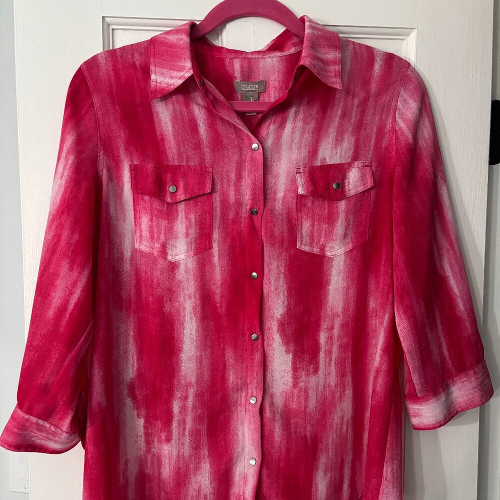 Chico's Pink and White button-up (snaps) blouse - Chico's size 1 (medium)